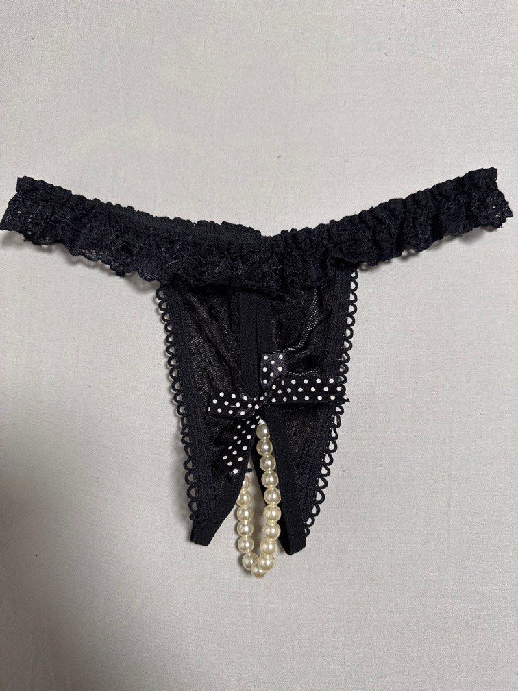 Black lace open crotch thong with beads (Category: Undergarments & Loungewear) located in Makati City. Submitted by fleuraline (Listing ID 1338108742, Image 1). Description: Small-Medium From my personal collection RFS: Too many Lingerie Brand new No tags .