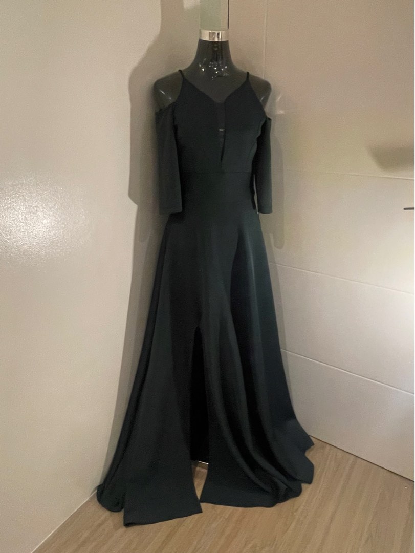 Half Sleeves Long Gown with Slit Emerald Plus Size