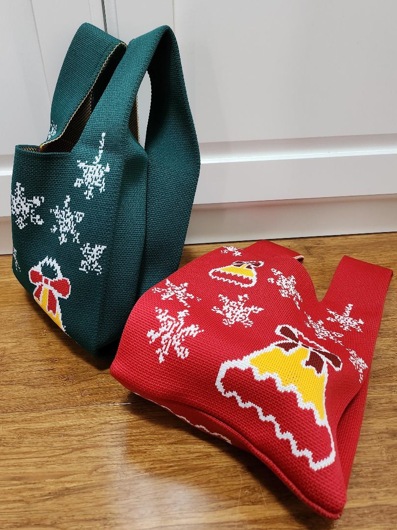 Japanese Christmas Bells RED Knit Wristlet Tote Bag Mini Handbag Roomy Eco Lunch Bag (Category: Women's Bags & Wallets) located in Melbourne. Submitted by all_yours (Listing ID 1338069308, Image 3). Description: Knit Tote Bag Mini Handbag Roomy Recycle Bag Lunch Bag Size: (Laid Flat ) Approx 20cm (L) X 34cm (H) Width Approx 9.5cm (For your reference please refer to the photos) Material: Polyester Very Roomy inside. Brand New. Also available in ot