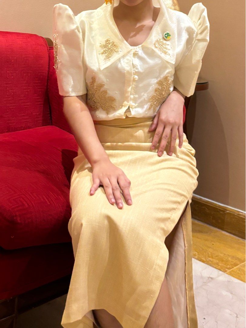 Modern Barong Filipiniana Dress / Top & Skirt for Formal Event Graduation  Oath Taking Small Beige Cream [FOR RENT], Women's Fashion, Dresses & Sets,  Evening dresses & gowns on Carousell