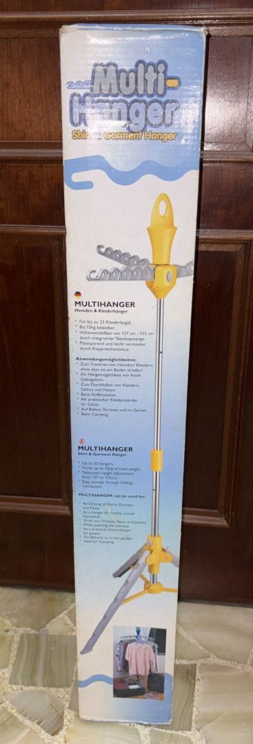 Multi Hanger (Category: Hooks & Hangers) located in Singapore. Submitted by nicshoppingintro (Listing ID 1338093721, Image 1). Description: Up to 33 Hanger Holds Up to 15Kg of total weight Telescopic height adjustment from 127 to 152 cm Easy storage through folding mechanism.