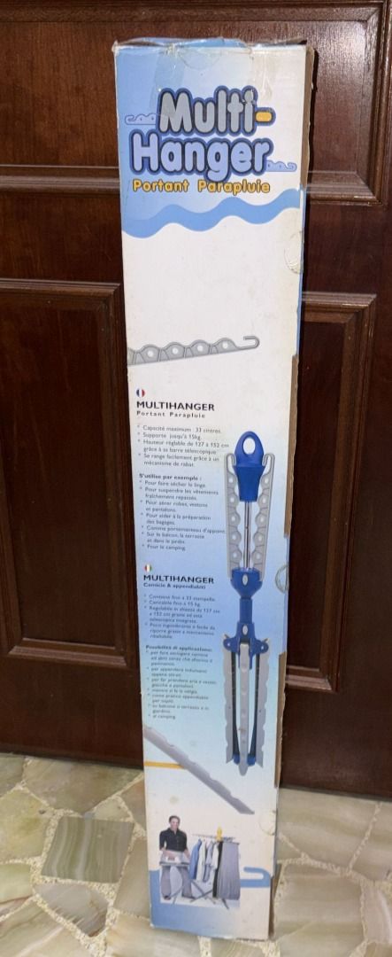 Multi Hanger (Category: Hooks & Hangers) located in Singapore. Submitted by nicshoppingintro (Listing ID 1338093721, Image 2). Description: Up to 33 Hanger Holds Up to 15Kg of total weight Telescopic height adjustment from 127 to 152 cm Easy storage through folding mechanism.