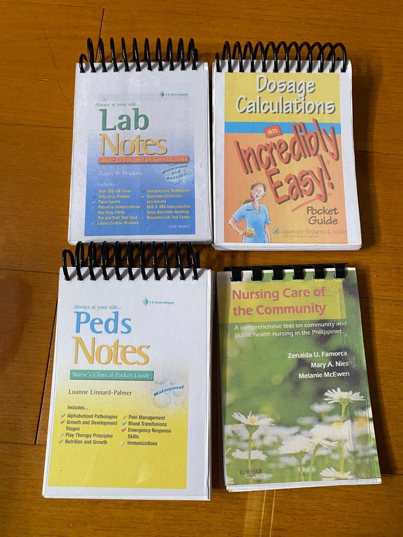 Nursing Guide Notes (FREE SF) (Category: Textbooks) located in Santa Rosa. Submitted by 07mkl (Listing ID 1337950095, Image 1). Description: Lab notes, Peds Notes, Dosage Calculation pocket guide, & CHN mini book 250 na lahat - free shipping !.