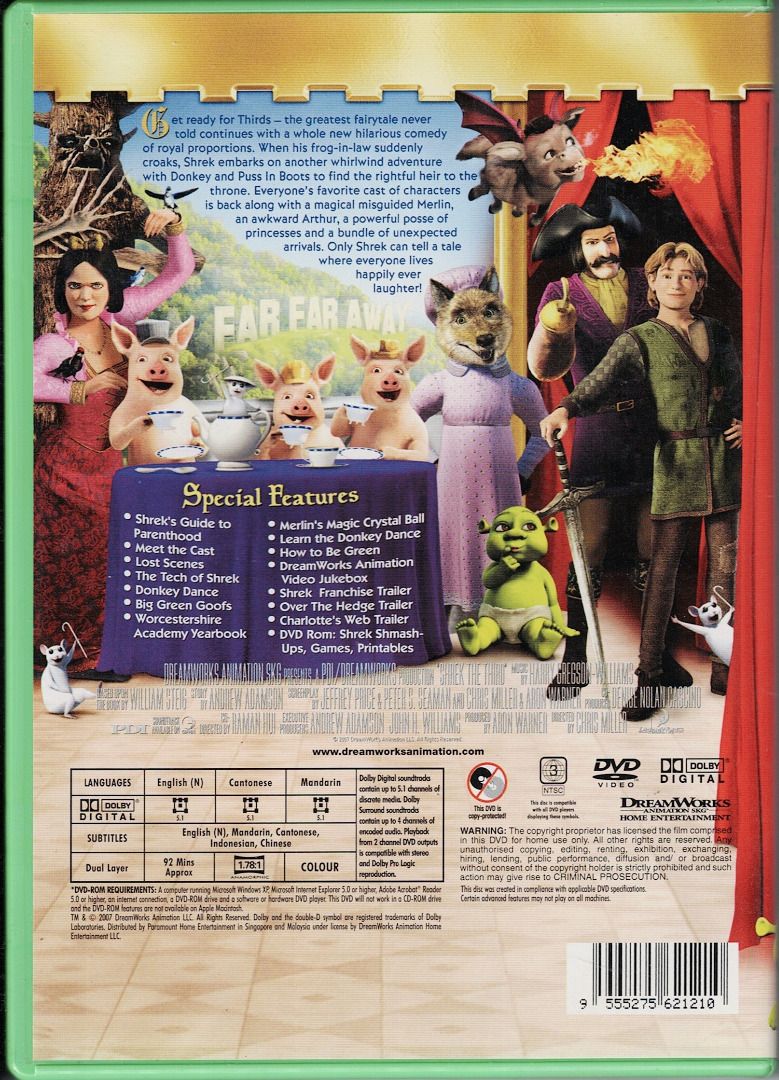 Shrek The Third ***original dvd*** (Category: CDs & DVDs) located in Pasig City. Submitted by armcjay (Listing ID 1338025674, Image 3). Description: This is a pre-owned, authentic item, from my own DVD collection. The disk may contain minor scratches, marks or dirt, and is playable with commercial DVD players and computers. I don't sell defective item here. No return / no exchange..