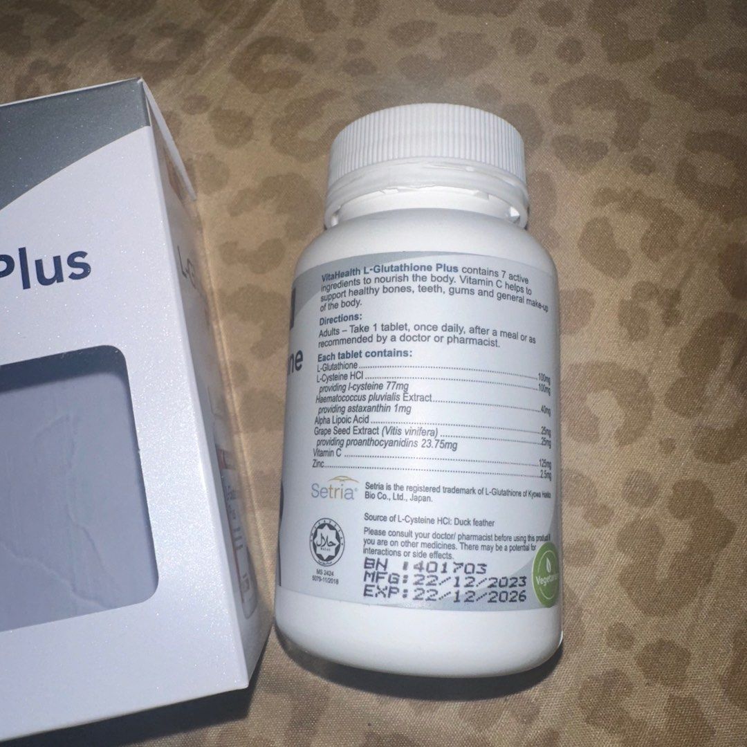 VitaHealth L-glutathione plus 30 tablets, Health & Nutrition, Health  Supplements, Vitamins & Supplements on Carousell