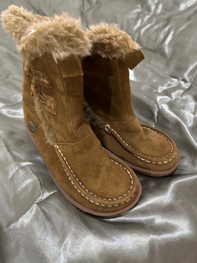 Woolrich Pine Creek Honey Color Booties Faux Fur Wool Toggles Sz. 6 6.5