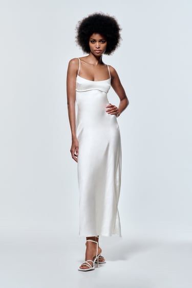 zara grey silk dress Zara High Neck Satin Bridesmaid Dress