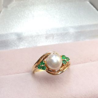 天然靚粉珍珠綠寶石戒指14K黃/585，港度13圈，珠7mm (2.8g)  ⚠️本店不設議價  ❌No bargain  ✅多平台同步上架64235022117761110