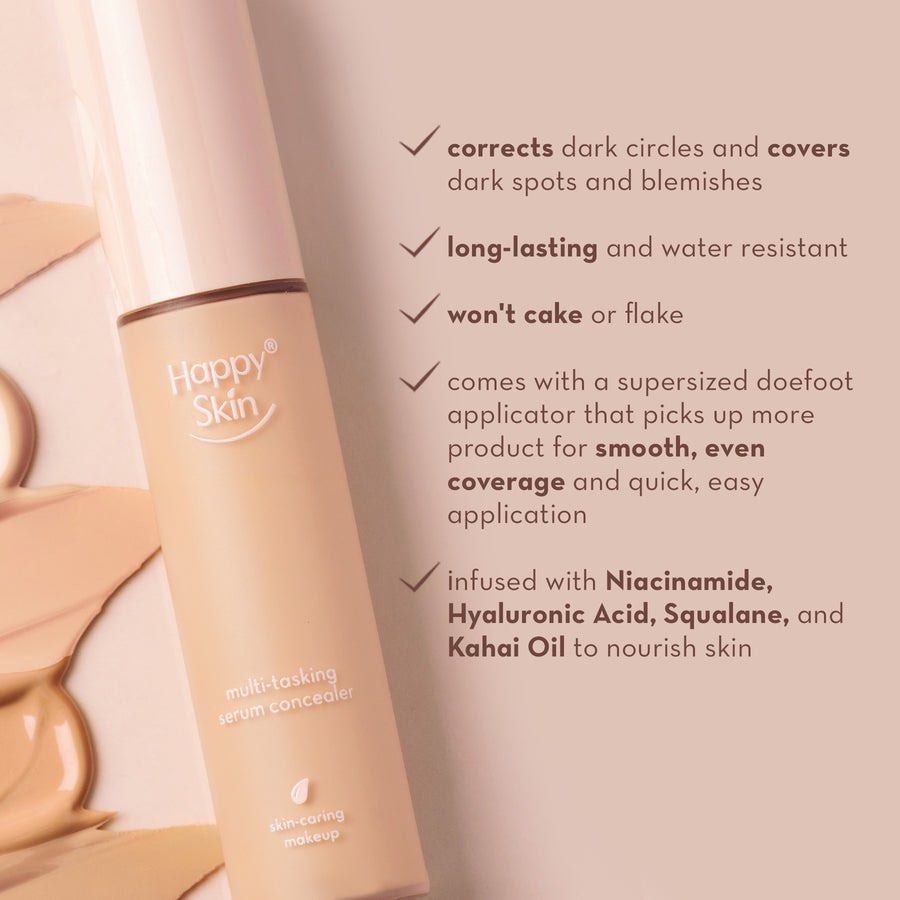 Happy Skin Multi-Tasking Serum Concealer (Category: Makeup) located in Baguio. Submitted by joicheonsa (Listing ID 1338135168, Image 3). Description: 100% authentic Nude Beige Brought and opened last 09/24 Used about 3x lang RFS: I stopped using concealer and just use foundation Retails at ₱649 With the ability to correct dark circles and cover dark spots and blemishes, the Multi-Tasking Serum Concealer combines the brightening and camouflaging p