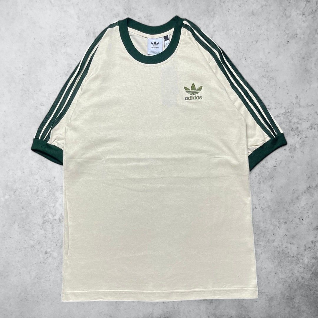 Kaos T-Shirt Adidas Trefoil Stripes Green Cream, Fesyen Pria