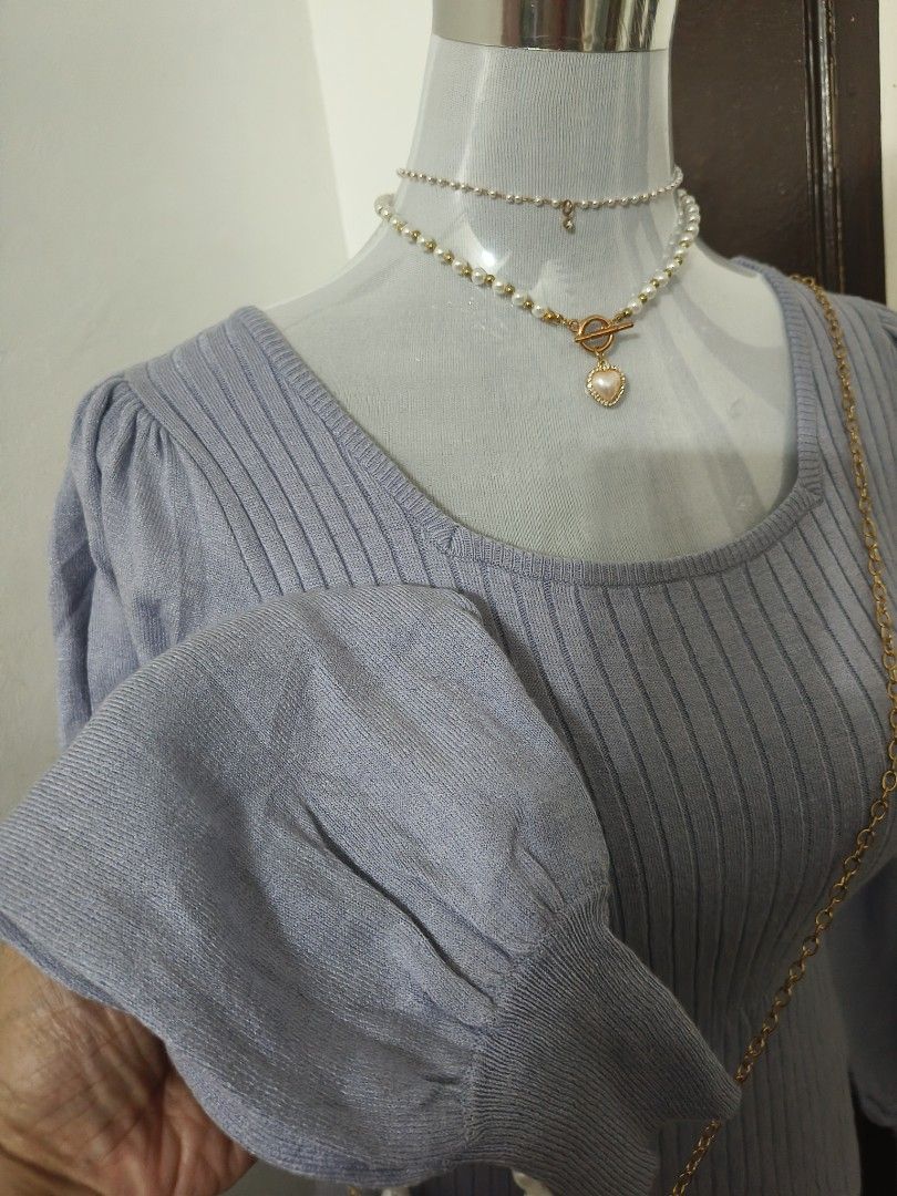 Knitted mermaid long dress (Category: Dresses) located in Manila. Submitted by chynii_28 (Listing ID 1338223429, Image 3). Description: B:31-40 W:24-36 L:53 Dusty blue in actual color, very classy and comfy best for coca-cola body shape..
