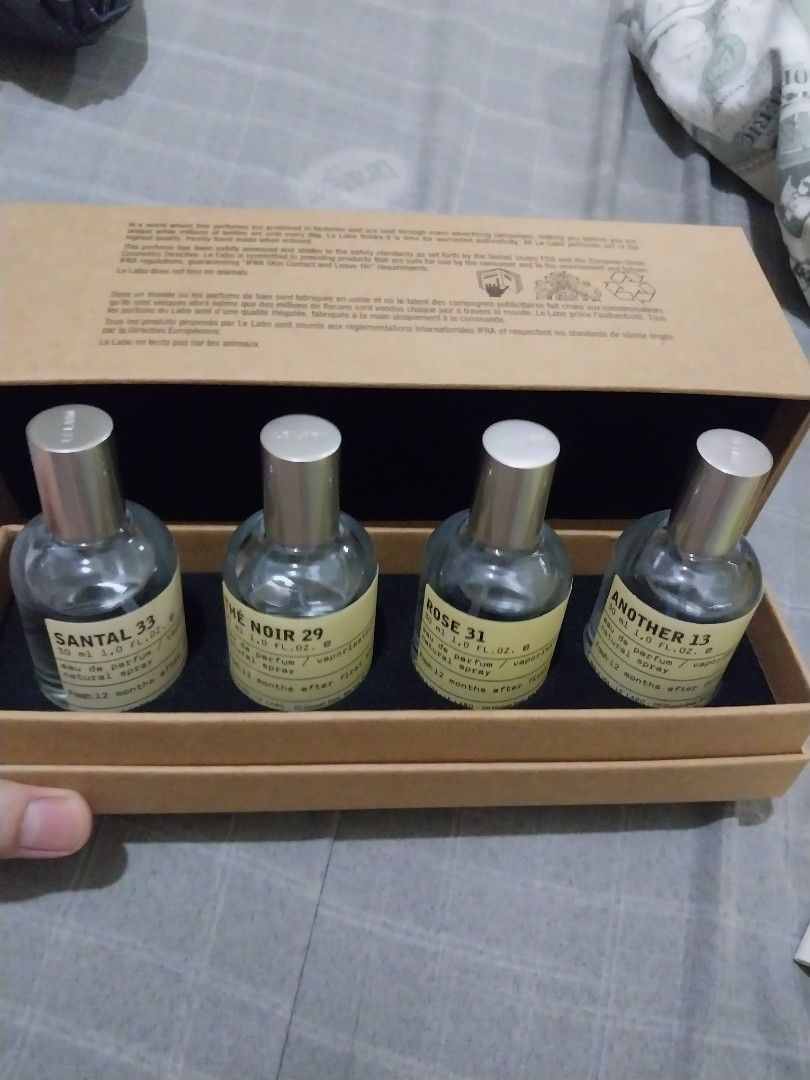 LE LABO PERFUME SET (Category: Fragrance & Deodorants) located in Manila. Submitted by PrinceDani.Clothing (Listing ID 1338172863, Image 1). Description: LE LABO PERFUME SET le labo Rose 31 30ml le labo Another 13 30ml le labo The Noir 29 30ml le labo Santal 33 30ml perfect for Christmas gift!!!.