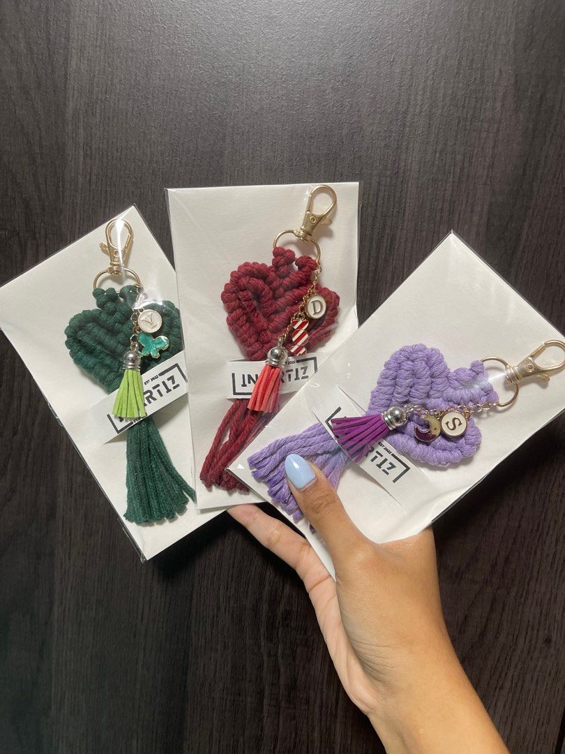 Macrame keychains (Category: Handmade Craft) located in Singapore. Submitted by in.artiz (Listing ID 1337460789, Image 3). Description: Great for gifting! Prices ranges from $8 - $15 Wristlet (6-7inch length) samples & colours available on second photo.