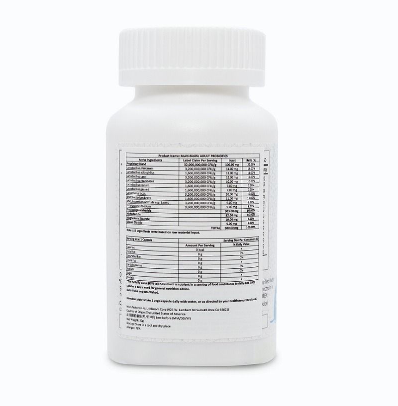 Multi-Biolife Adult Probiotic (32 billion Live Cultures) 60 Capsules ...