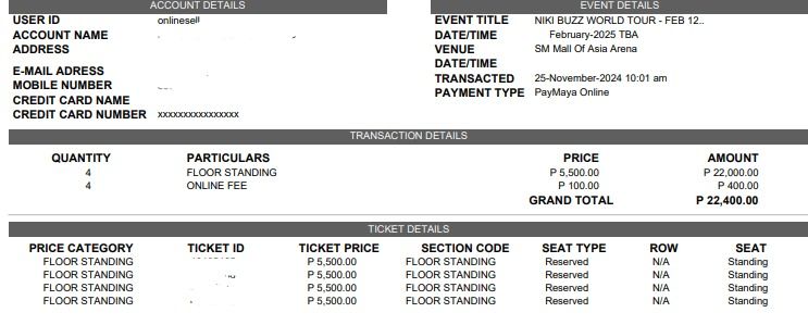 NIKI: Buzz World Tour (Category: Events Tickets) located in Manila. Submitted by labronjames33 (Listing ID 1338148383, Image 1). Description: WTS / SELLING NIKI: Buzz World Tour February 11, 2025 (10:01AM TIME STAMP) February 12, 2025 (10:01AM TIME STAMP) 4 FLOOR STANDING (UNCLAIMED) #NIKIWorldTourPH #NIKI.