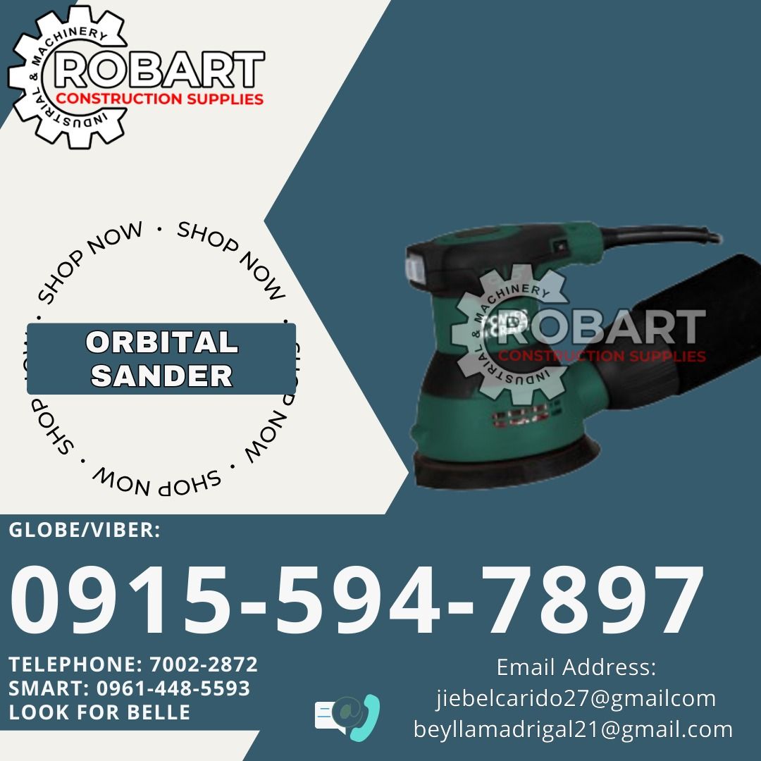 Orbital Sander (Category: Construction Tools & Equipment) located in Manila. Submitted by bellarobart (Listing ID 1338146070, Image 1). Description: Orbital Sander Brand: Powercraft Model: POS 125A 5" 𝑹𝑶𝑩𝑨𝑹𝑻 𝑪𝑶𝑵𝑺𝑻𝑹𝑼𝑪𝑻𝑰𝑶𝑵 𝑺𝑼𝑷𝑷𝑳𝑰𝑬𝑺 Office Address: 1405 Yuseco St. Sta Cruz Manila SEND US MESSAGE FOR INQUIRIES ‼️‼️ Glb/Vibr: 0915-594-7897 Smrt: 0961-448-5593 Landline: (7746-6248 / 7002-2872) 𝓛𝓞𝓞𝓚 𝓕𝓞𝓡 𝓑𝓔𝓛𝓛𝓔 🔵 100