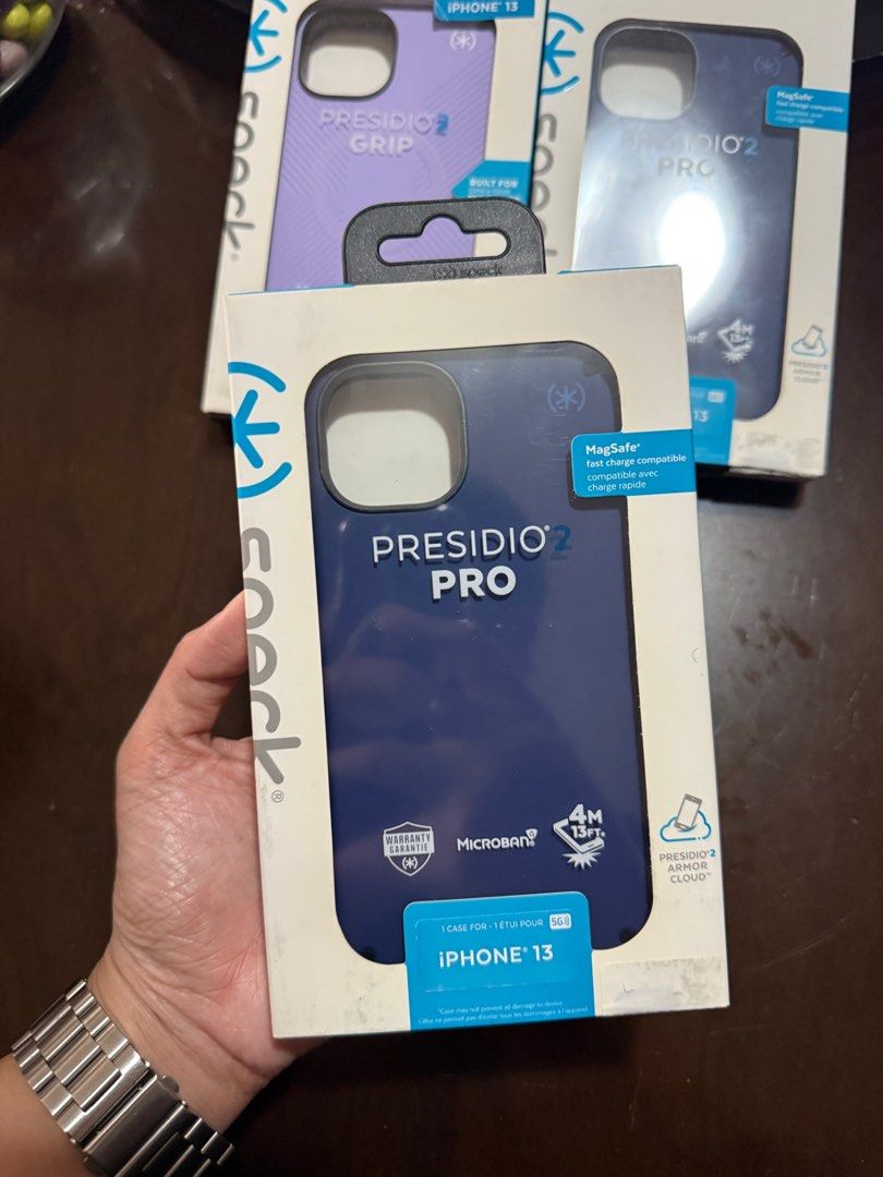 Original Speck Presidio Case for iPhone 13 / 14 / 15 (Category: Cases & Sleeves) located in Manila. Submitted by razelysonn (Listing ID 1338150748, Image 1). Description: Brand new Original Purple - 1,500 Blue - 1,200 Fixed price below srp already :) .