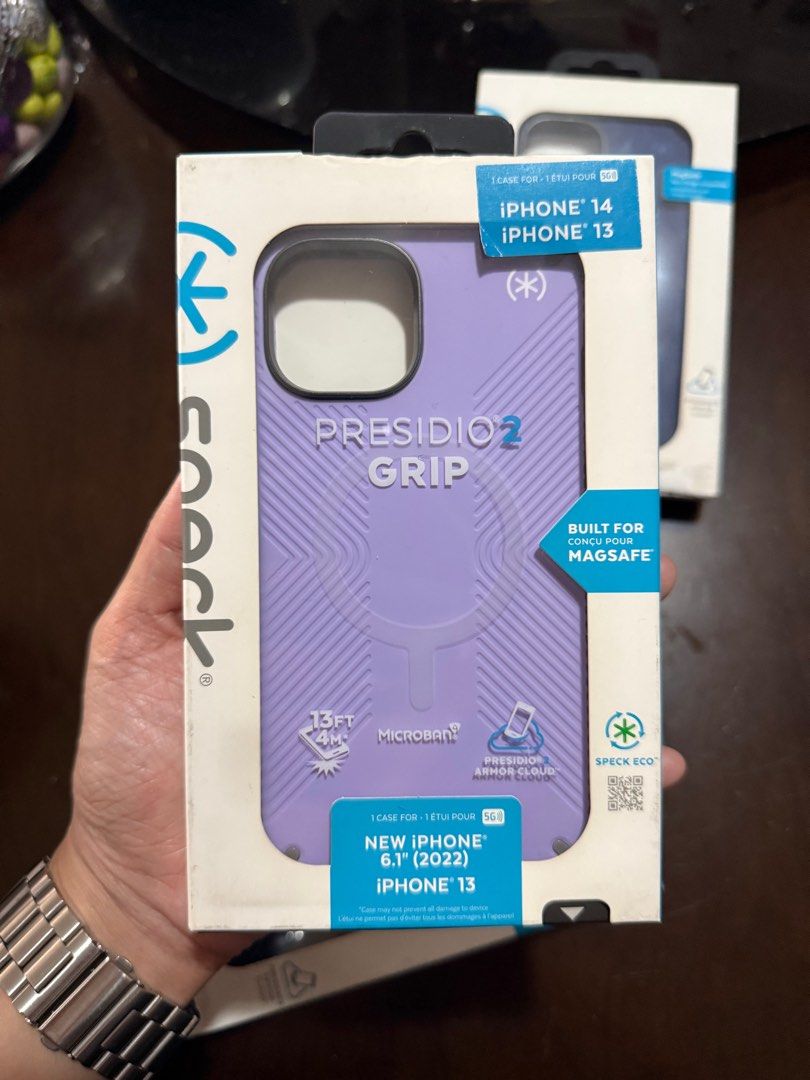 Original Speck Presidio Case for iPhone 13 / 14 / 15 (Category: Cases & Sleeves) located in Manila. Submitted by razelysonn (Listing ID 1338150748, Image 3). Description: Brand new Original Purple - 1,500 Blue - 1,200 Fixed price below srp already :) .