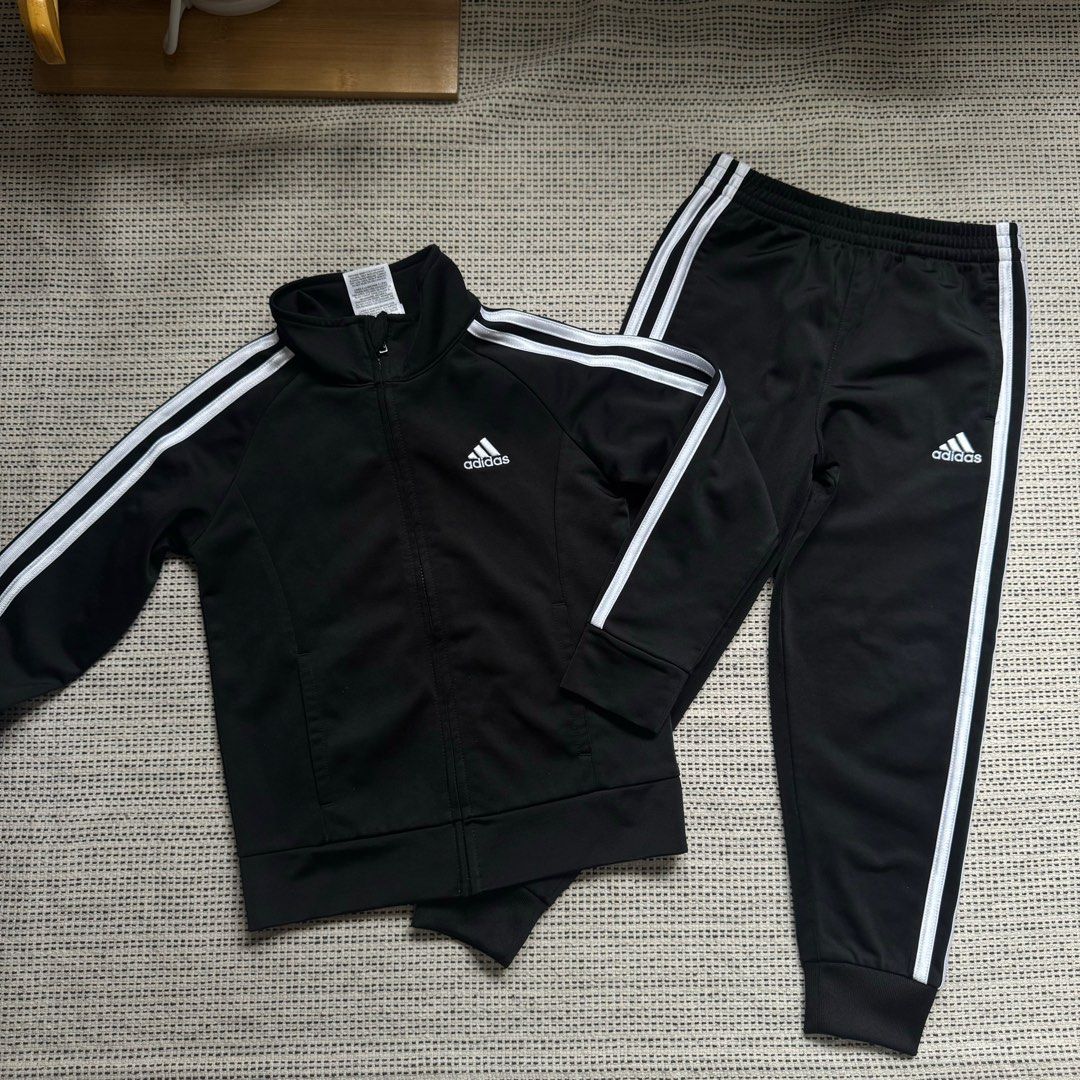 PRELOVED Adidas Kids black tracksuit adidas jacket adidas set Babies Kids Babies Kids Fashion on Carousell