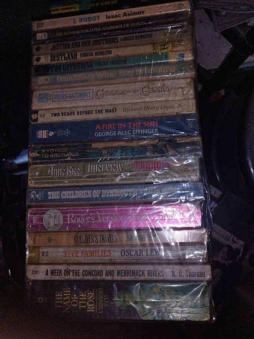 #rare books *in shelves (Category: Storybooks) located in Dasmarinas. Submitted by monc.monc (Listing ID 1338246844, Image 1). Description: you may google the title. *(SOLD)I, robot by Isaac Asimov *The Windhover Tapes, An Image of Voices by Warren Norwood *Justice and Her Brothers by Virginia Hamilton *Dustland by Virginia Hamilton *The gathering by Virginia Hamilton *Dandelion Wine by Ray BRADBURY *Golem in the Gears By Piers Anthony *Two Years