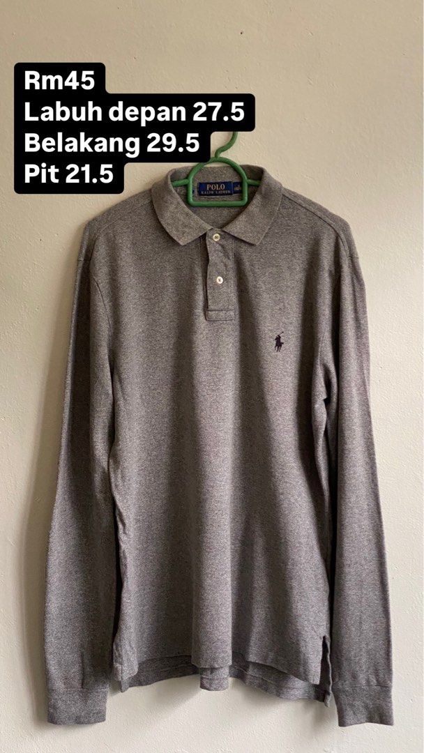 Rl Half Button (Category: Activewear) located in Teluk Intan. Submitted by zarithaimar (Listing ID 1338202521, Image 1). Description: Pit 21.5 Labuh depan 27.5 Labuh belakang 29.5.