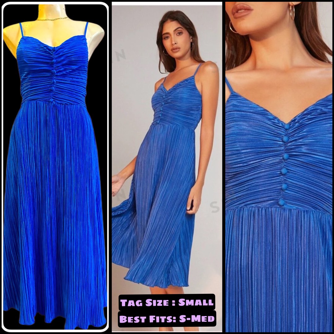 Blue Pleated Maxi Dress