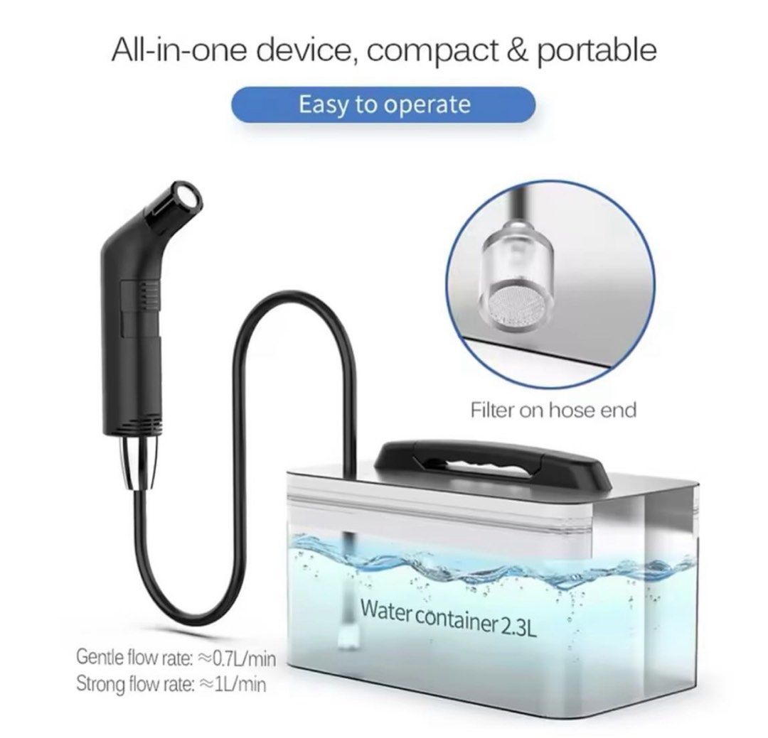 Travel bidet rechargeable (Category: Travel Essentials & Accessories) located in Pateros City. Submitted by engvc (Listing ID 1338140669, Image 1). Description: Perfect for your travels, camping trips… Portable bidet you can bring anywhere. Just charge it and your good to go! 2.3 liters of water High and low power mode Comes with a bag (to store your water) .