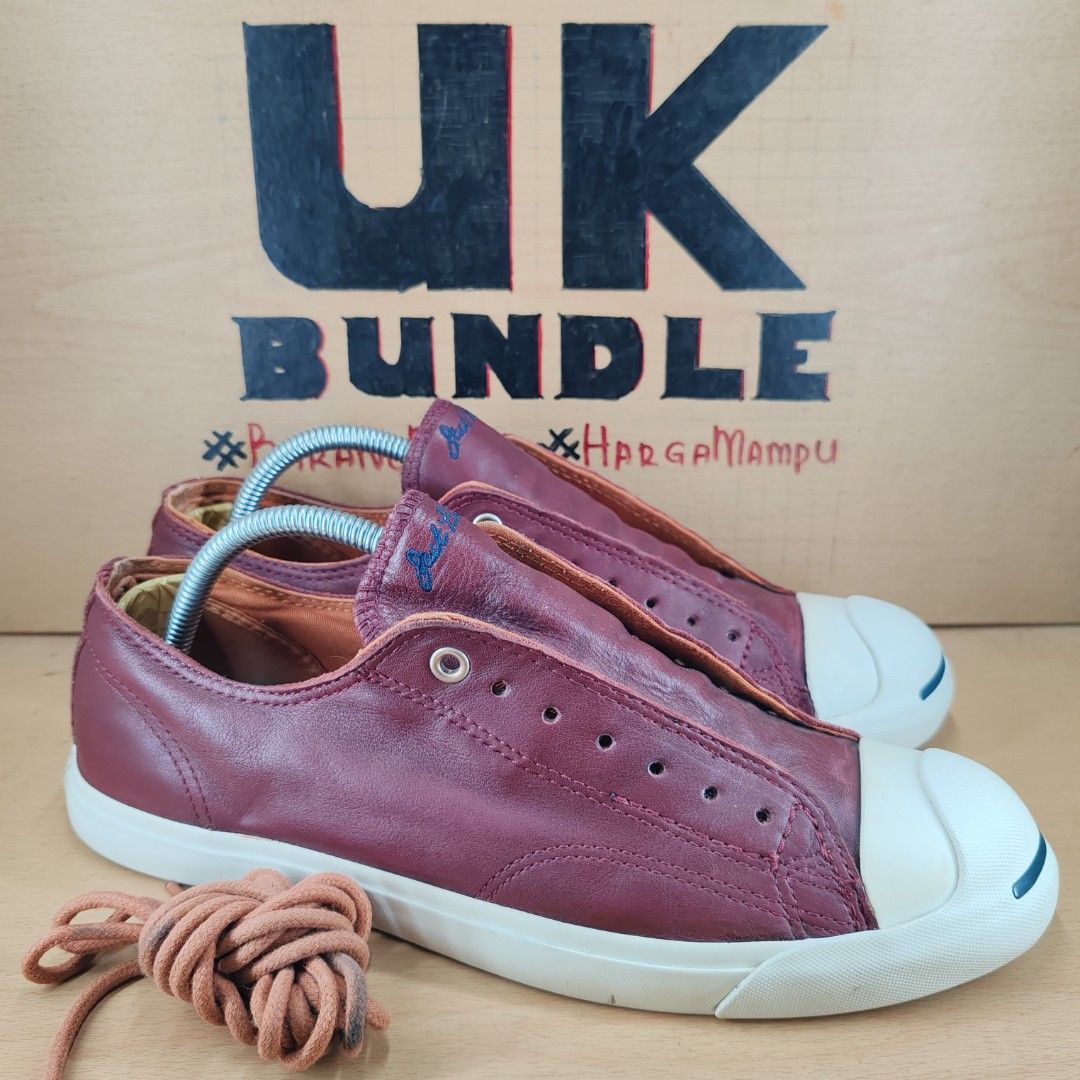 UKBundle 8UK 26.5CM Converse Jack Purcell Ox Slip On Leather Maroon Men s Fashion Footwear Sneakers on Carousell