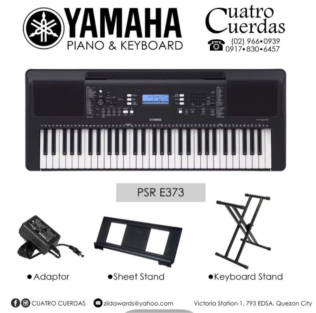 Yamaha PSR E373 with stand (Category: Musical Instruments) located in Quezon City. Submitted by monique_aguilar (Listing ID 1338292770, Image 1). Description: .