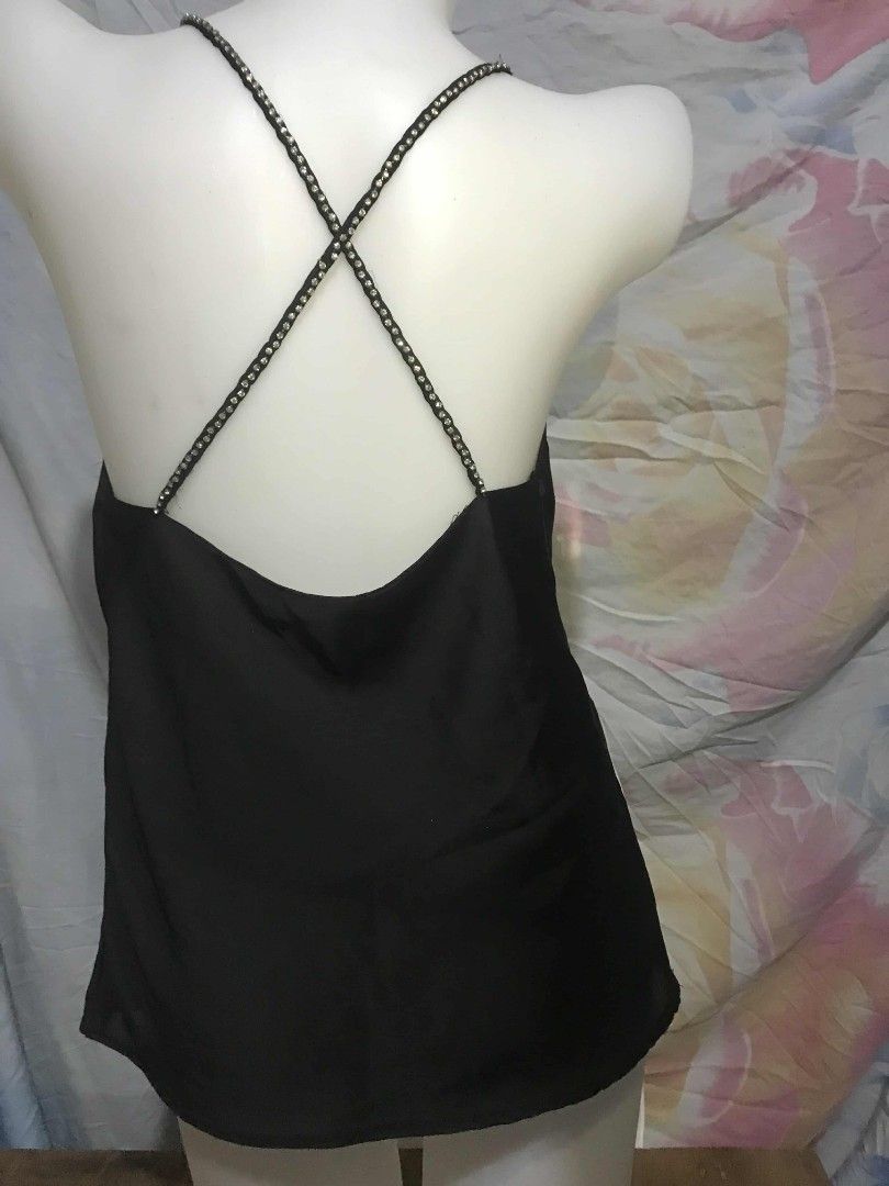Zara satin TOP / Party Top / sequins in strap (Category: Sleeveless) located in Manila. Submitted by smay605 (Listing ID 1338174684, Image 2). Description: zara - like new party top - perfect for Christmas party Last price posted.