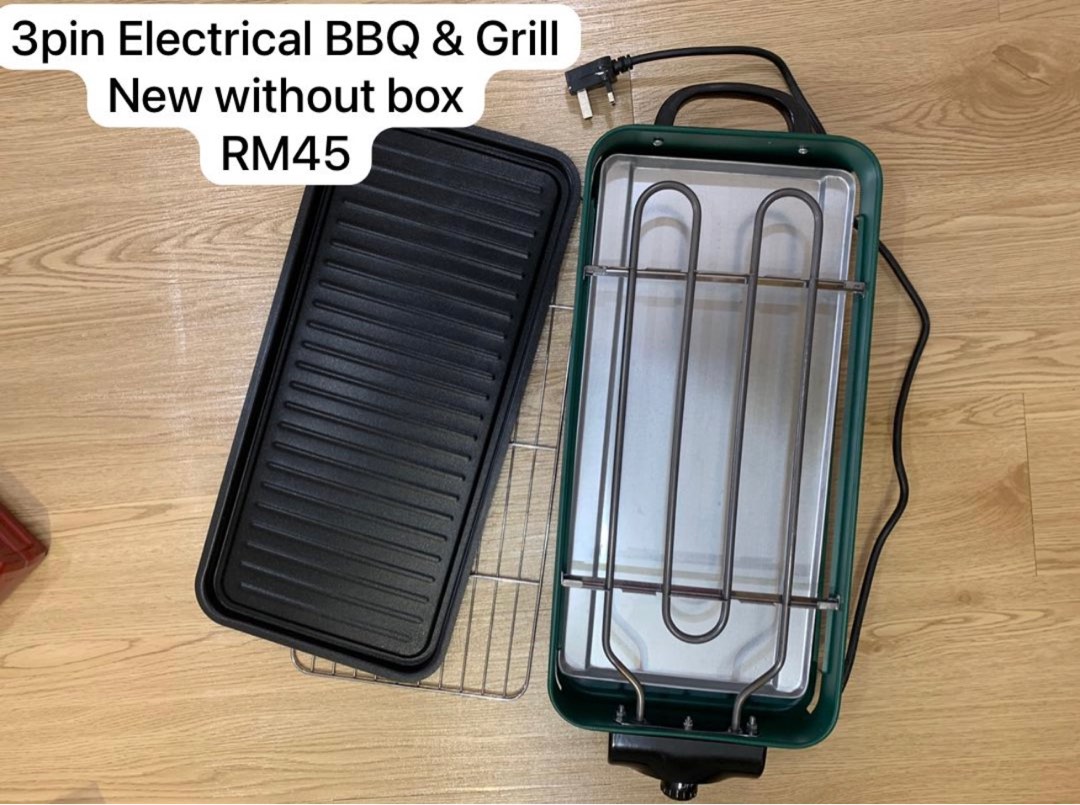 [3 Pin Plug] Electric BBQ Grill Outdoor Smokeless Detachable Korean BBQ ...