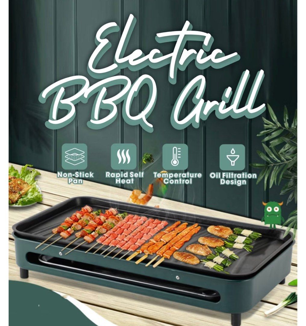 [3 Pin Plug] Electric BBQ Grill Outdoor Smokeless Detachable Korean BBQ ...