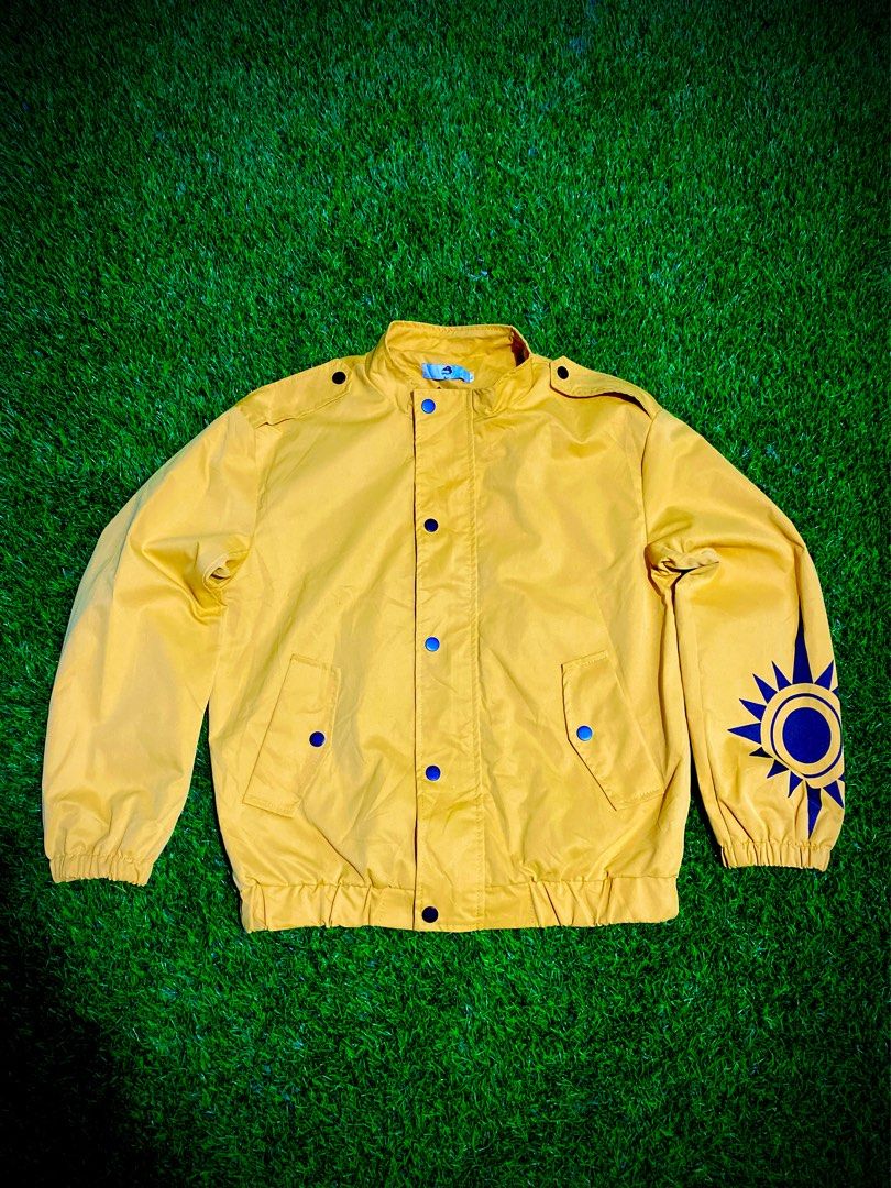 arctic monkeys jacket (Category: Coats, Jackets and Outerwear) located in Santo Tomas. Submitted by since2022 (Listing ID 1338416506, Image 2). Description: arctic monkeys band jacket mustard yellow color color black prints ( not blue due to lightings) bottons not working but full zipper small ( 19x24) pampanga.