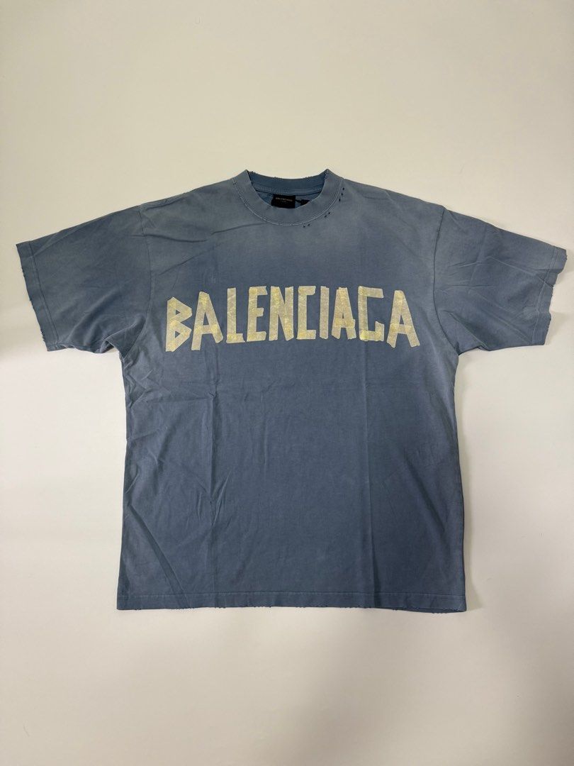 BALENCI TAPE TYPE PRINT T-SHIRT TEE IN FADED BLUE OVERSIZED