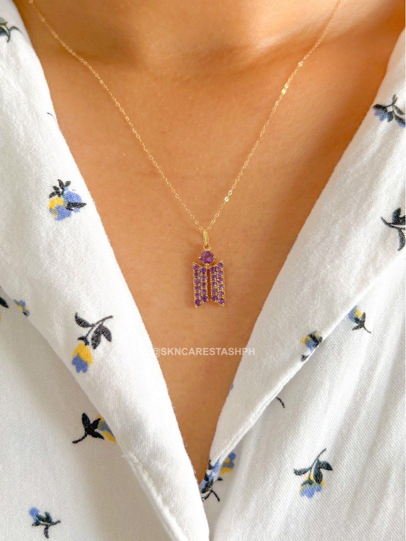 BTS Amethyst Necklace (Category: Necklaces) located in Manila. Submitted by skncarestashph (Listing ID 1338305074, Image 2). Description: RESTOCKED! ✨ BTS Amethyst Necklace 📌 0.500ct of Amethyst 📌 1.1g 💎 Non-Certificate 💎 18k Yellow Gold 💎45cm Adjustable 🇯🇵 Japan Setting 📌 ON HAND AND READY TO SHIP! 📩DM to order! 💳 Credit card accepted 🛵 Same day delivery via Grab/Lalamove 🚚 Insured shipping via LBC.