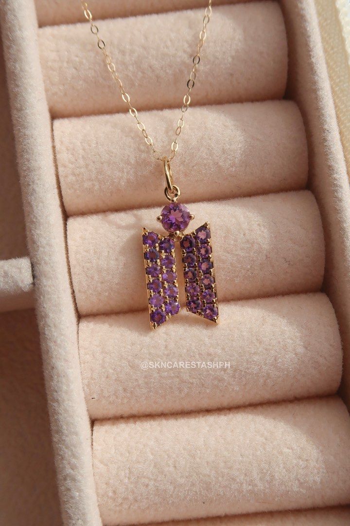 BTS Amethyst Necklace (Category: Necklaces) located in Manila. Submitted by skncarestashph (Listing ID 1338305074, Image 1). Description: RESTOCKED! ✨ BTS Amethyst Necklace 📌 0.500ct of Amethyst 📌 1.1g 💎 Non-Certificate 💎 18k Yellow Gold 💎45cm Adjustable 🇯🇵 Japan Setting 📌 ON HAND AND READY TO SHIP! 📩DM to order! 💳 Credit card accepted 🛵 Same day delivery via Grab/Lalamove 🚚 Insured shipping via LBC.