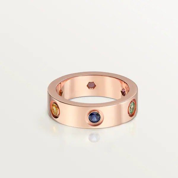 Cartier Rainbow Multi Sapphires Love Ring Rose Gold Garnet