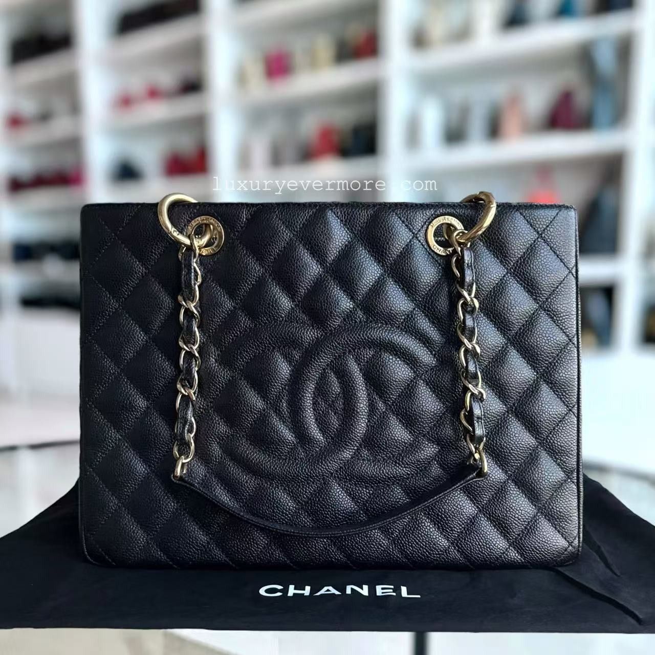 Chanel GST Grand Shopping Tote Caviar Quilted Black Gold Hardware Series 18