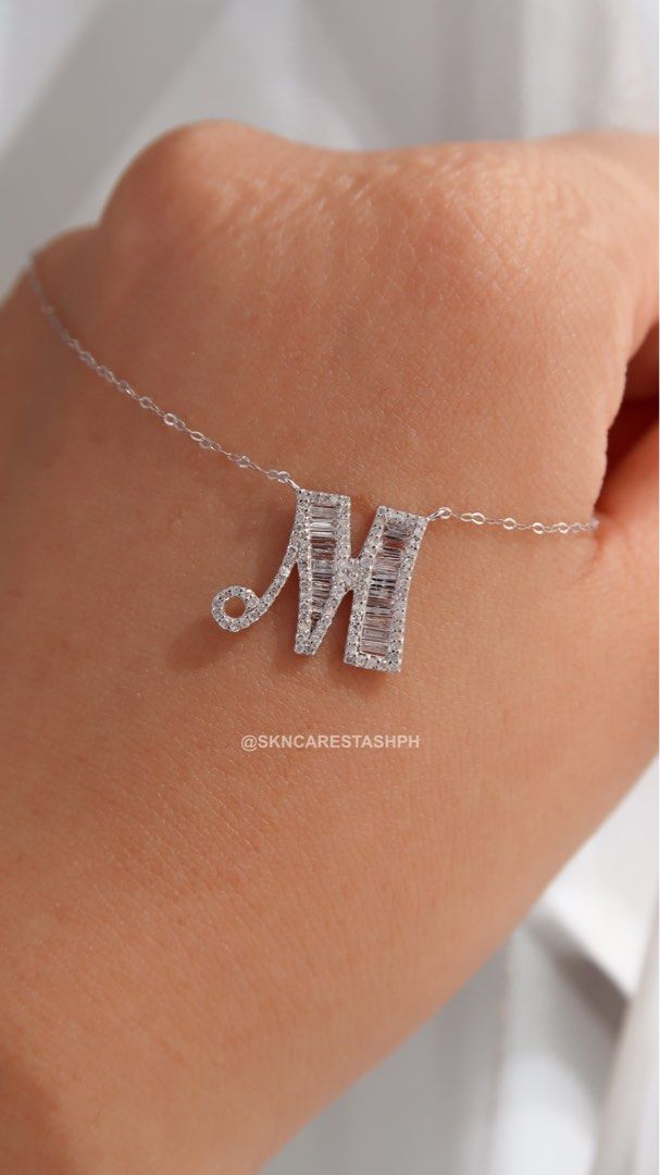 Letter M Initial Diamond Baguette Necklace (Category: Necklaces) located in Manila. Submitted by skncarestashph (Listing ID 1338304045, Image 2). Description: NEW ARRIVALS! LIMITED EDITION! ✨ Initial Diamond Necklace 💎 0.37ct total 💎 Natural Earth Mined Diamond 📄 With Certificate 💎 18k White Gold 📏 16”-17”-18” 🇭🇰 HK Setting 📌 ON HAND AND READY TO SHIP! 📩DM to order! 💳 Credit card accepted 🛵 Same day delivery via Grab/Lalamove 🚚 Insure