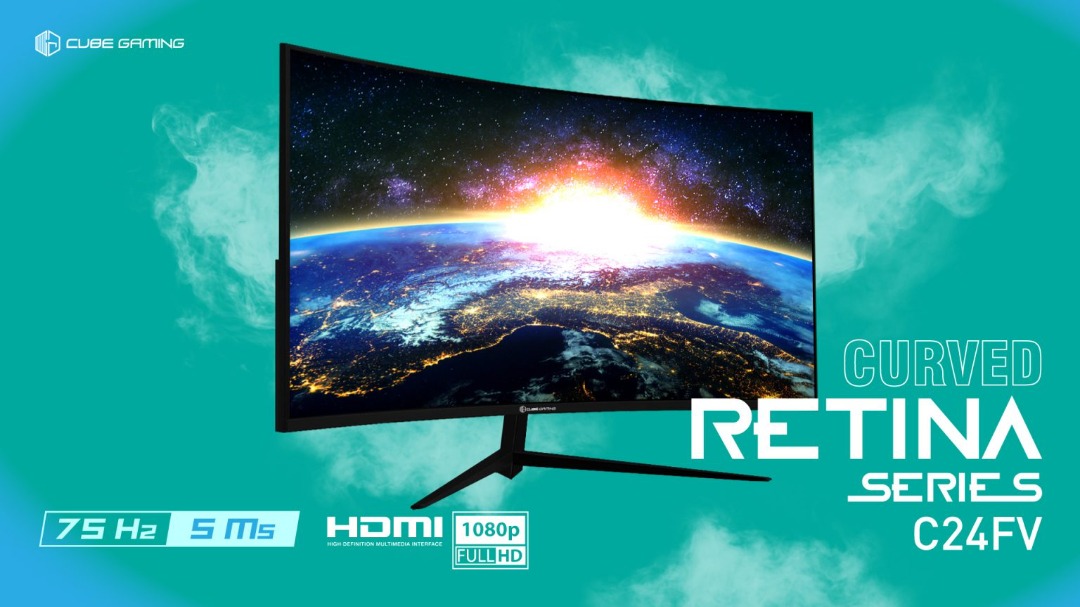 MONITOR CUBE GAMING RETINA C24FV 24 INCH CURVED, Elektronik, Bagian ...