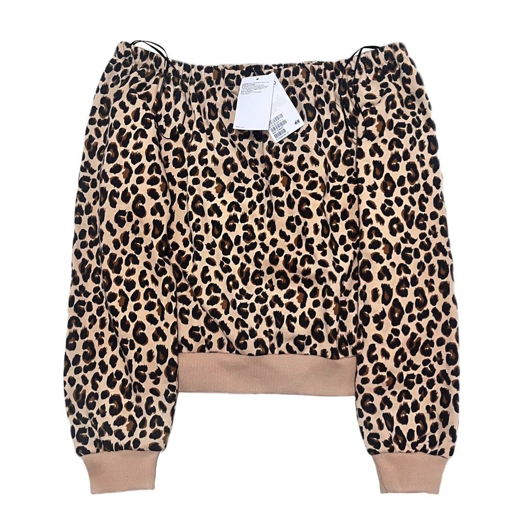 Nego H&M Off-the Shoulder Leopard Animal Print Sweatshirt/Pullover/Jumpers