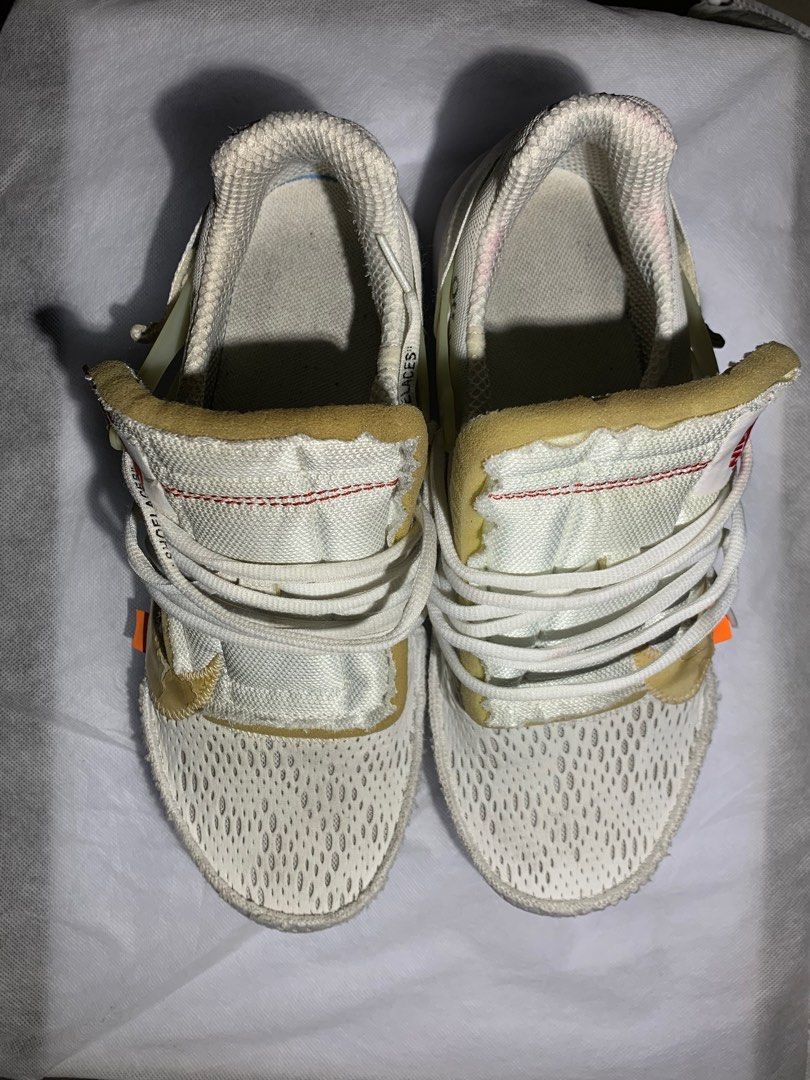 Nike Presto Off White " White" (Category: Sneakers) located in Baguio. Submitted by blackleaf01 (Listing ID 1338460961, Image 2). Description: Nike Presto Off White " White" Second hand Flaws: The swoosh has crack Size 11.5 US Shipping fee(Shoulder by the buyer): jnt .