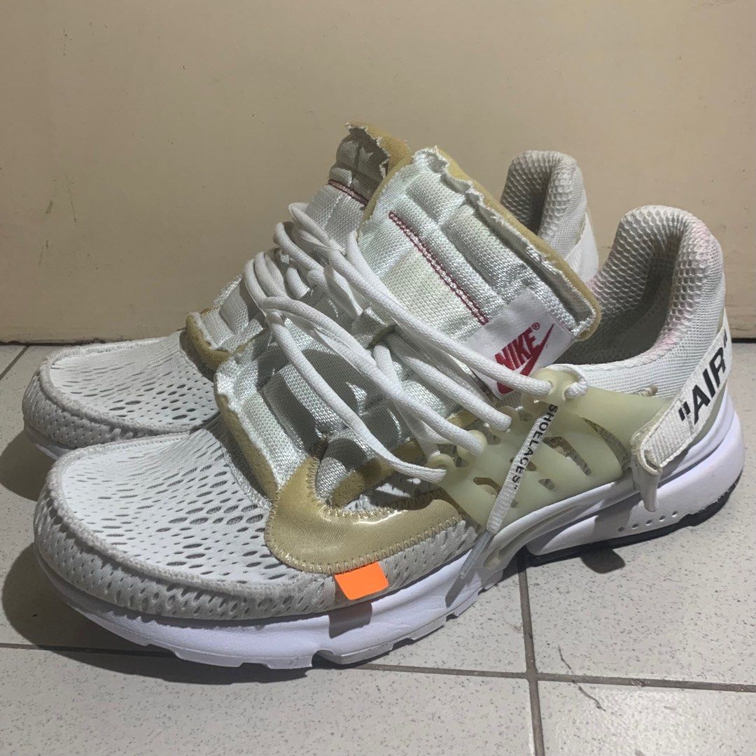 Nike Presto Off White " White" (Category: Sneakers) located in Baguio. Submitted by blackleaf01 (Listing ID 1338460961, Image 3). Description: Nike Presto Off White " White" Second hand Flaws: The swoosh has crack Size 11.5 US Shipping fee(Shoulder by the buyer): jnt .