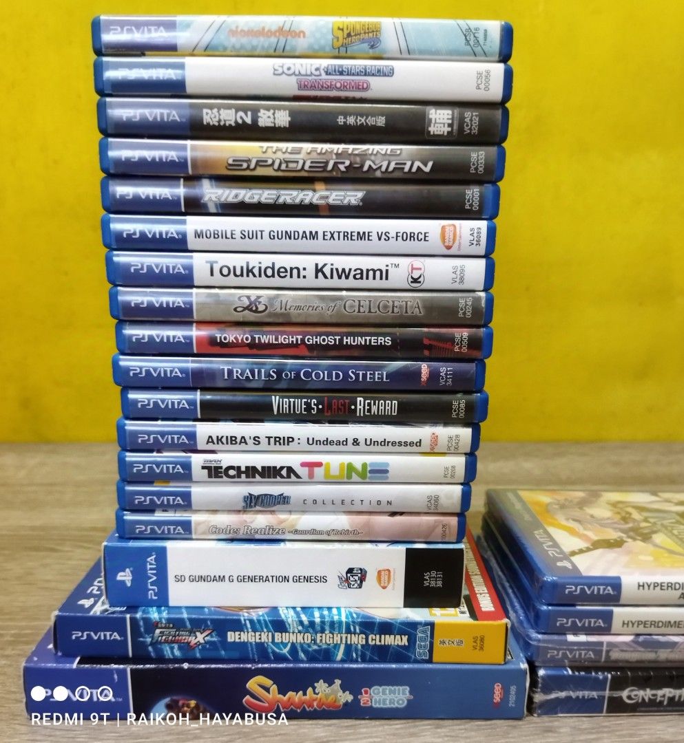 Pre-loved PSVita Games For Sale (Category: PlayStation) located in Dasmarinas. Submitted by nixx_hayabusa (Listing ID 1338456321, Image 2). Description: Sacrifice Sale Of My Pre-Loved PSVita Games😥😥😥 Price List: Akiba's trip 1,500 Trails Of Cold Steel -SOLD- Virtue's last reward 1,000 DJ Max Technica Tune 1,000 Code realize 900 Sly Cooper Collection 1,800 Tokyo Twilight Ghost Hunters 800 Spongebob Hero Pants 3,000 SONIC & All Stars Racing 1,00