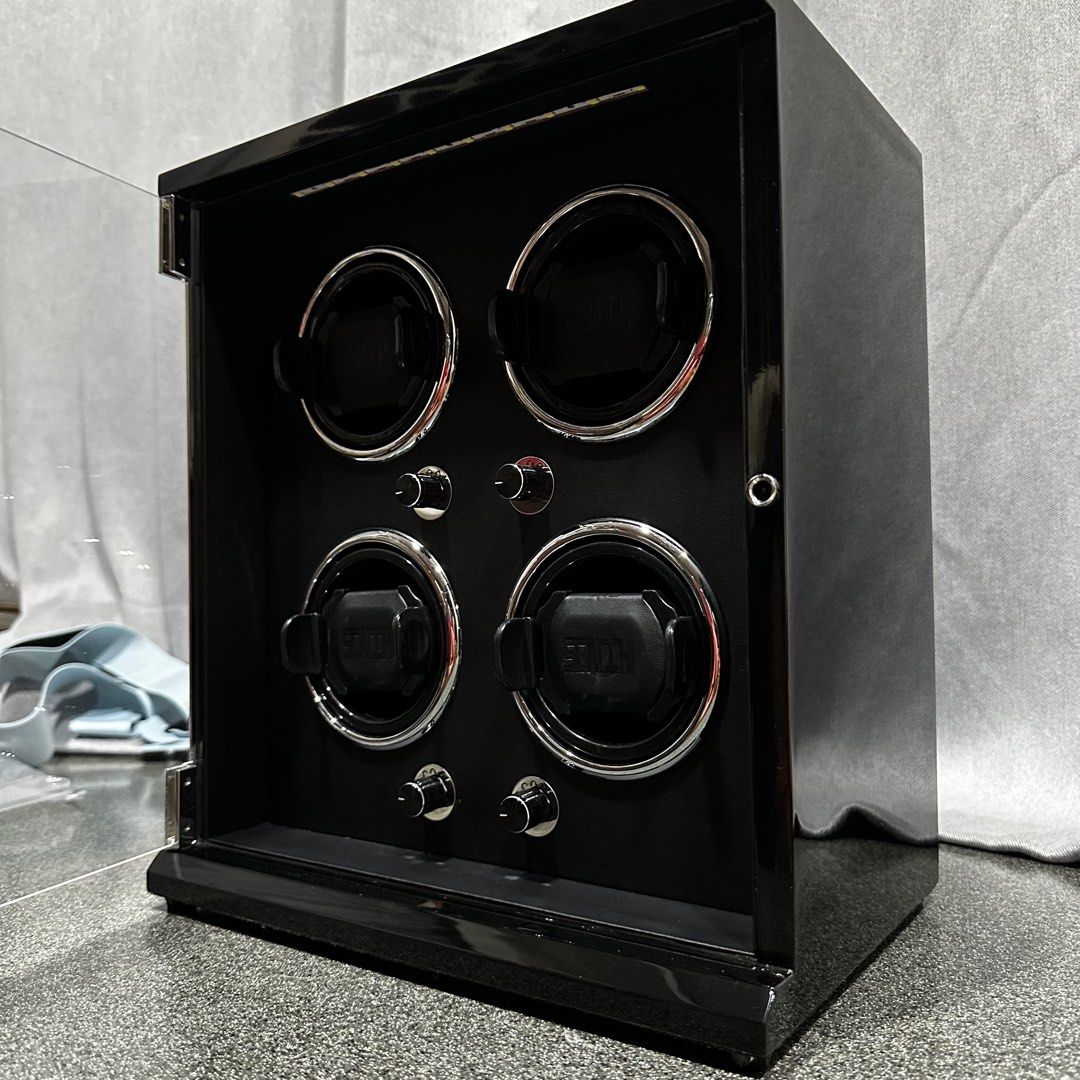 SCACCHI 4 Slots Adjustable TPD Premium Piano Black Wood LED Watch Winder Turner
