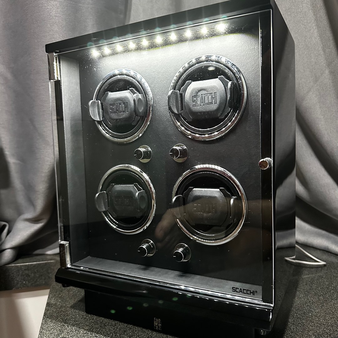 SCACCHI 4 Slots Adjustable TPD Premium Piano Black Wood LED Watch Winder Turner