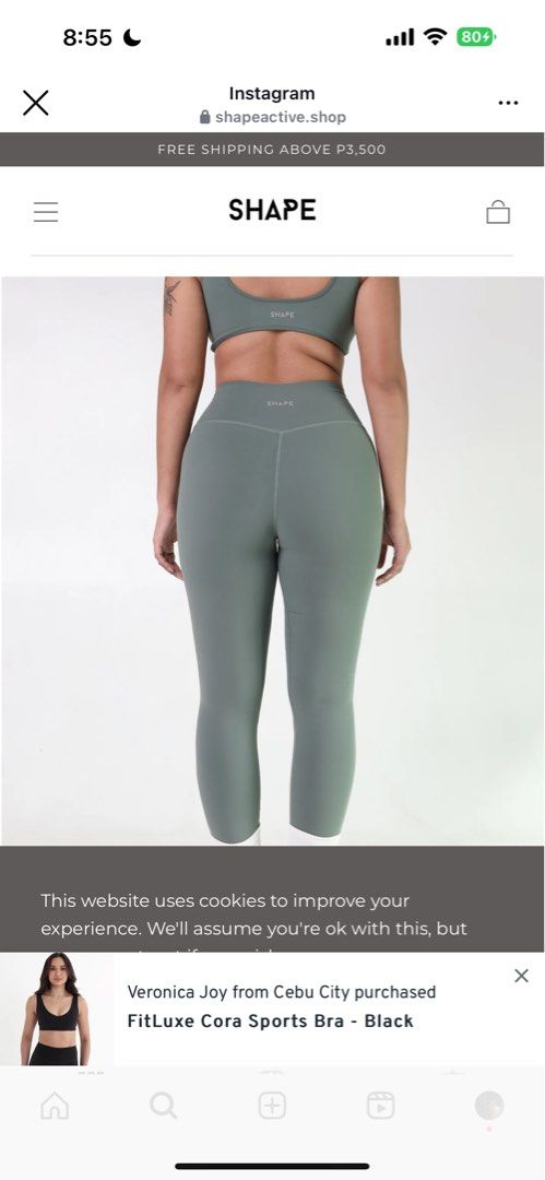 Shape active corelux green set (Category: Activewear) located in Quezon City. Submitted by reiclosett (Listing ID 1338298186, Image 2). Description: Used only once for the top Didnt used the bottoms - srp 3100 for a set vv steal!!!! Helping tags: lululemon,alo, set active.