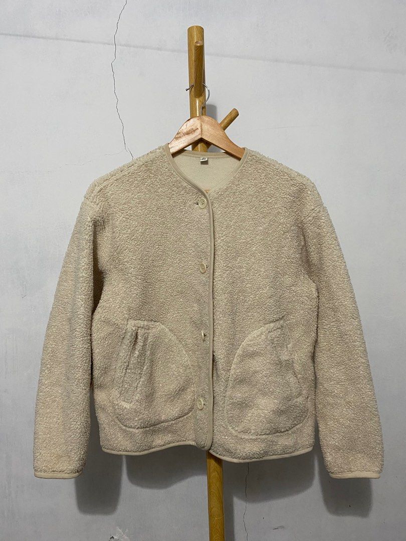 Uniqlo women fleece collarless jacket hotsell
