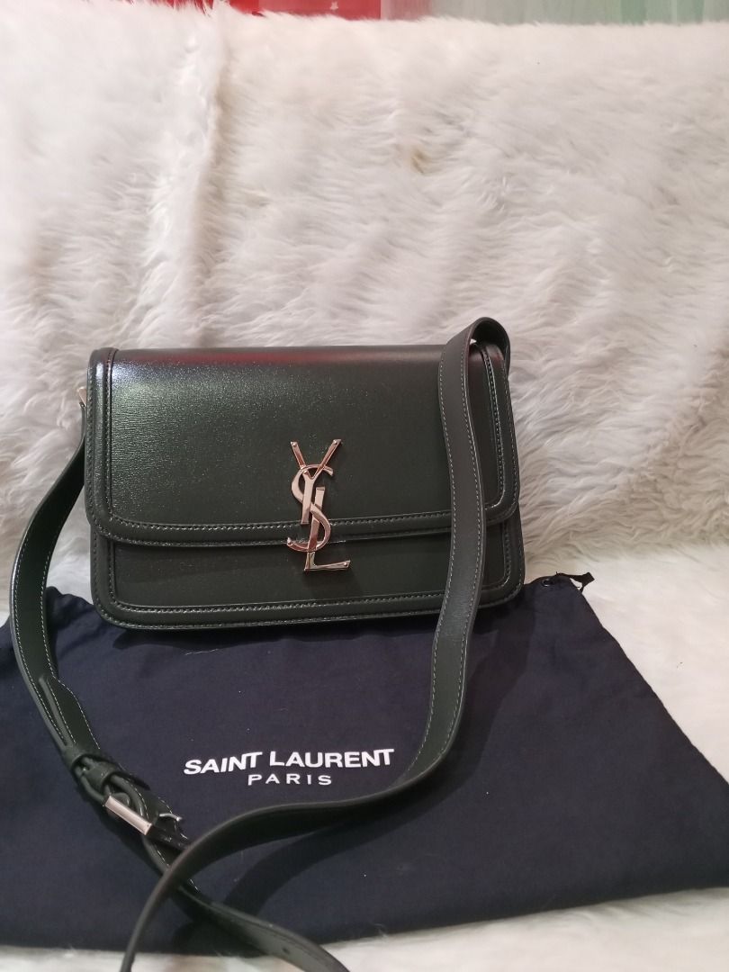 YSL SOLFERINO SLING BAG small (Category: Luxury Bags & Wallets) located in Davao. Submitted by thrift_luxefinds (Listing ID 1338386756, Image 1). Description: YSL SOLFERINO in hunter green color, calfskin leather in silver hardware, adjustable strap, with card slot and pocket inside. Bag is in pristine condition. With dust bag and box. Japan sourced. Ready to ship. Price is negotiable..