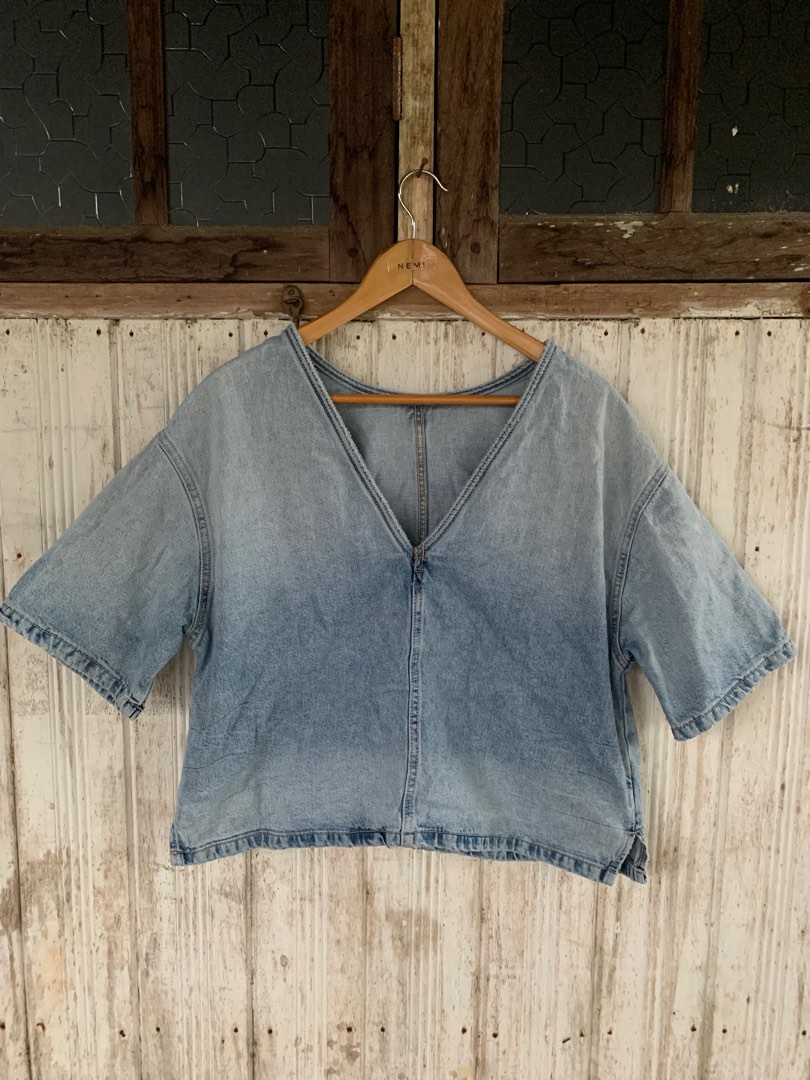 Zara Denim Top, Women's Fashion, Tops, Blouses on Carousell